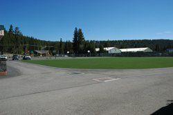 Fresh sealcoat and stripe on a downtown Truckee lot.